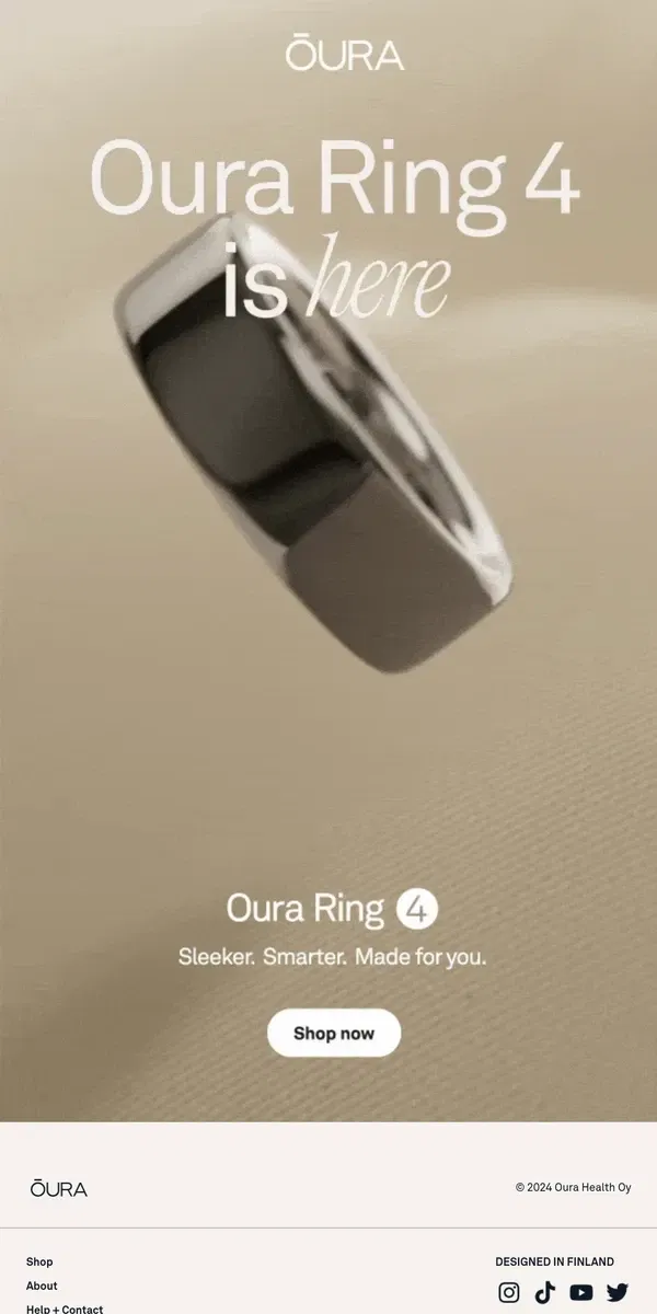 Email from Oura. Introducing Oura Ring 4 - Made just for you.