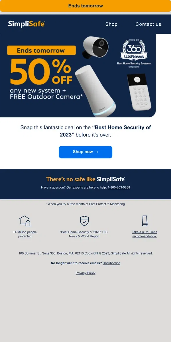 Email from SimpliSafe. Act fast - your special offer ends tomorrow