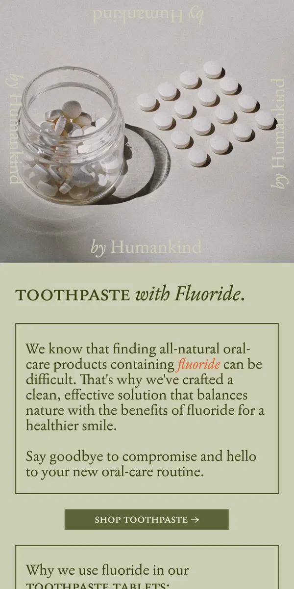 Email from by Humankind. All-natural toothpaste: