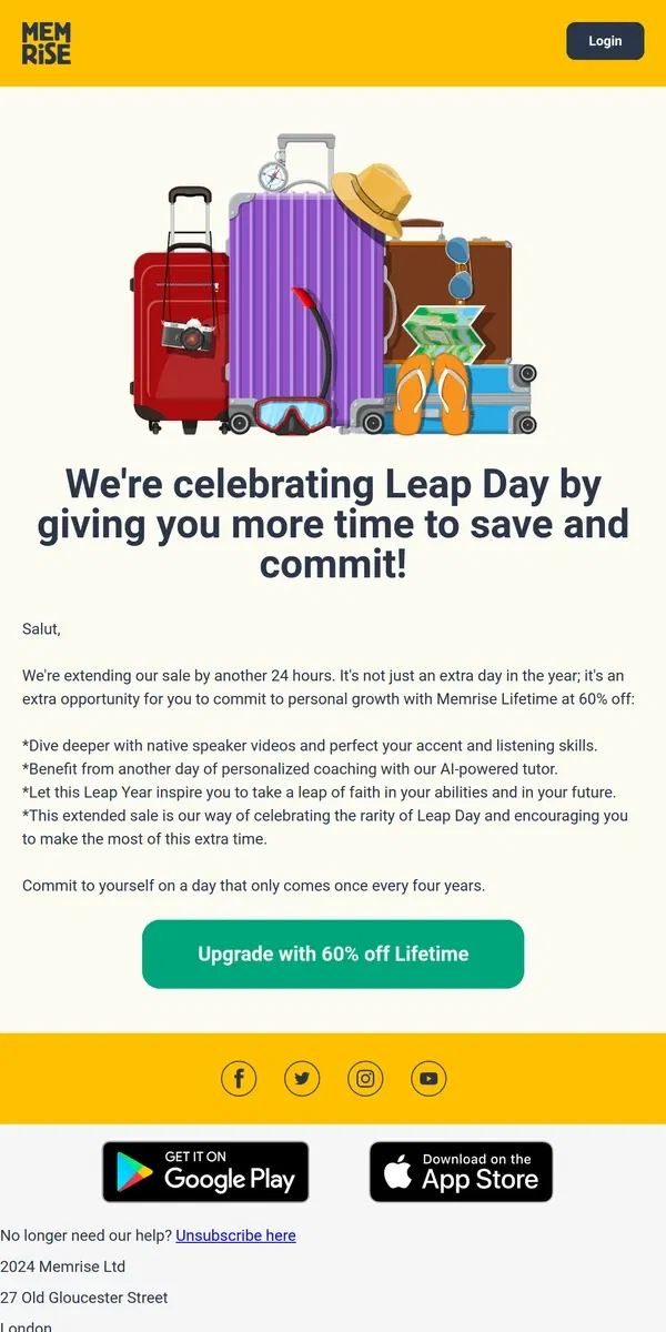 Email from Memrise. ⏰ Leap Day Sale Extended 24 More Hours: 60% Off Memrise Lifetime