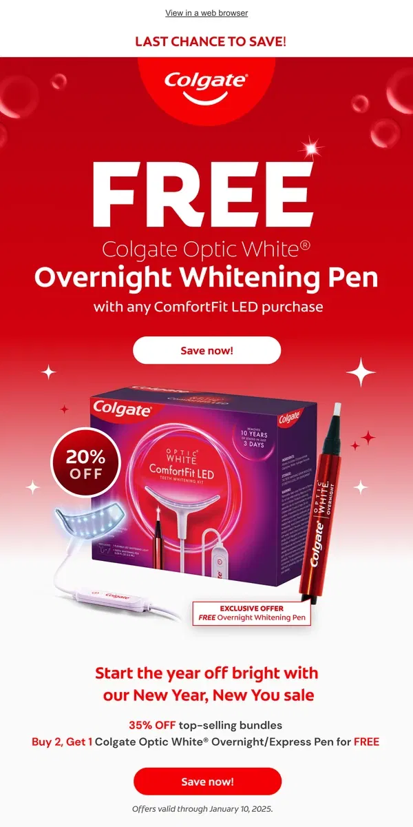 Email from Colgate. Hurry, the party ends tonight!