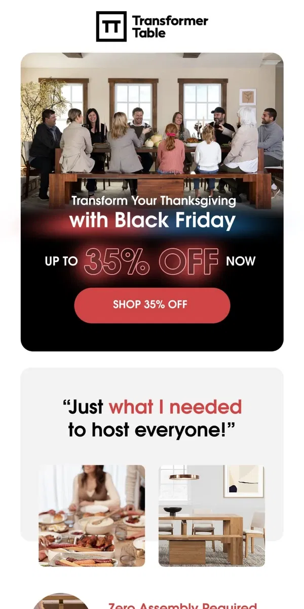 Email from Transformer Table. Black Friday Sale Is Live! 35% OFF Now