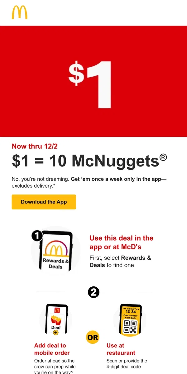 Email from McDonald's. omg 10 McNuggets® for $1 😳