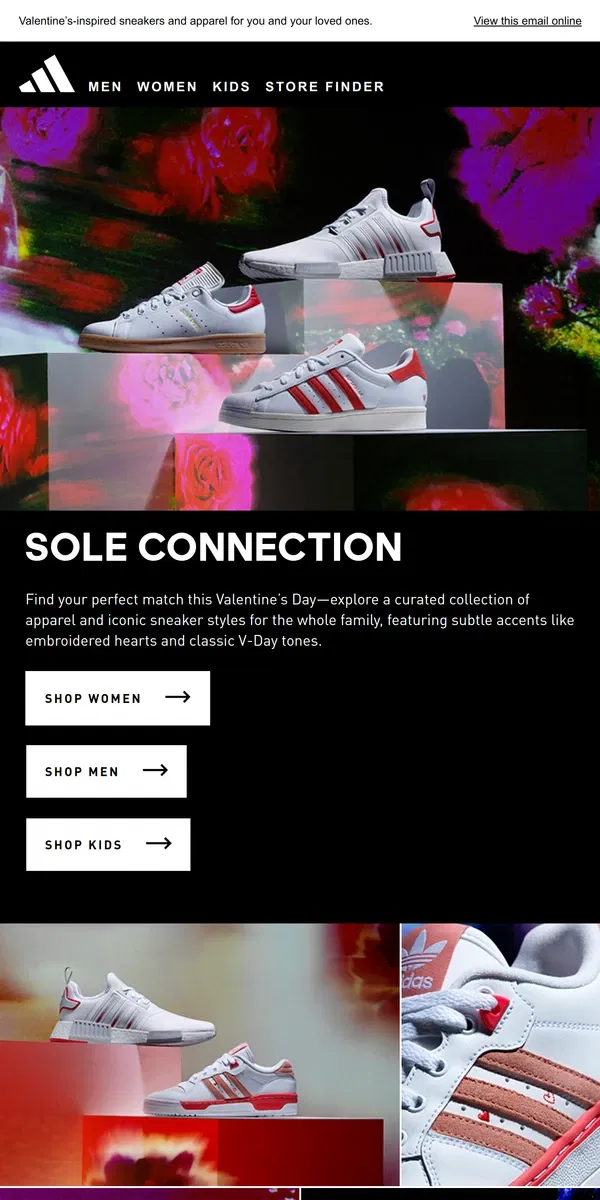 Email from Adidas. We've partnered with Cupid... Shop now