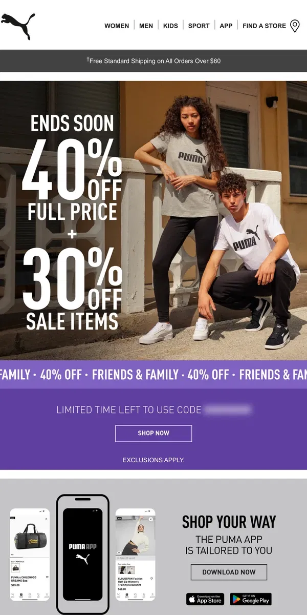 Email from Puma. Time’s Running Out for 40% Off