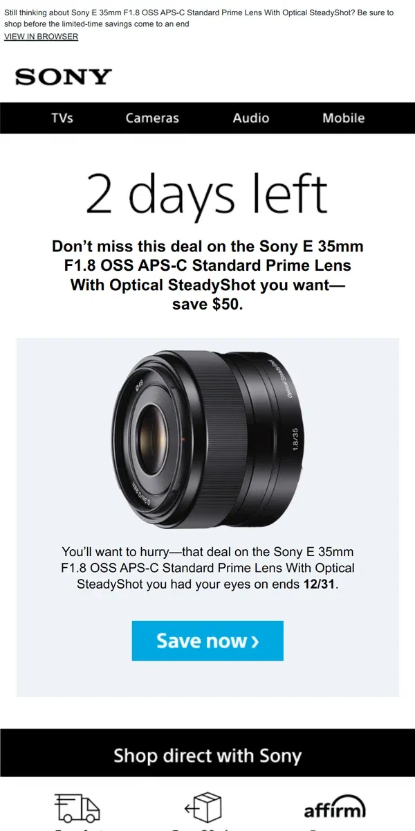 Email from Sony. Savings End Soon | Get What You Wanted for $50 Off