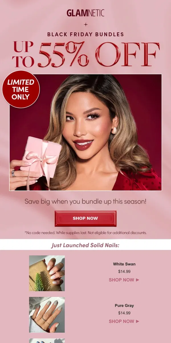 Email from Glamnetic. NEW: Up to 55% Off Exclusive Bundles ⛄