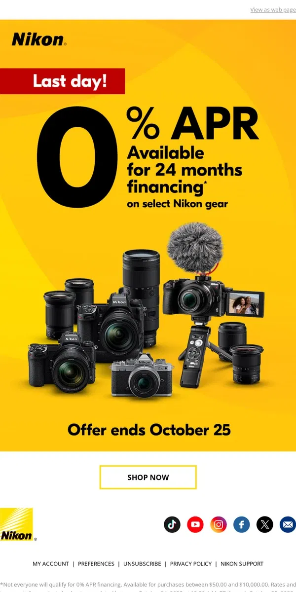 Email from Nikon. 0% APR Financing Available on select Nikon Gear!