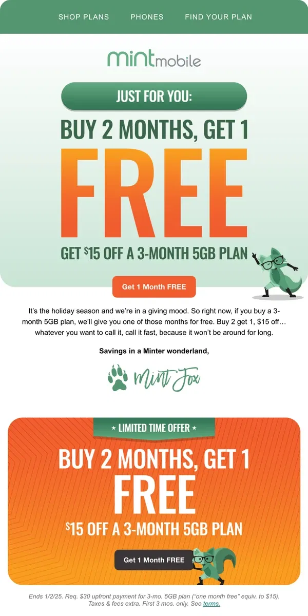 Email from Mint Mobile. Want one month of FREE service?