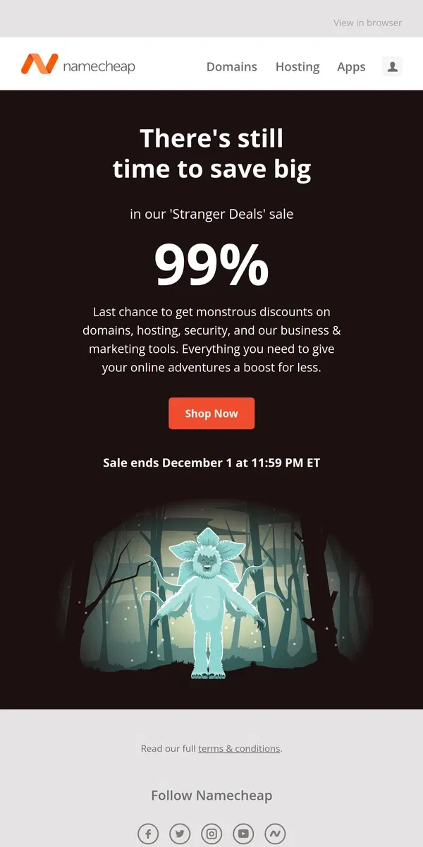 Email from Namecheap. HURRY — Cyber Week is almost over