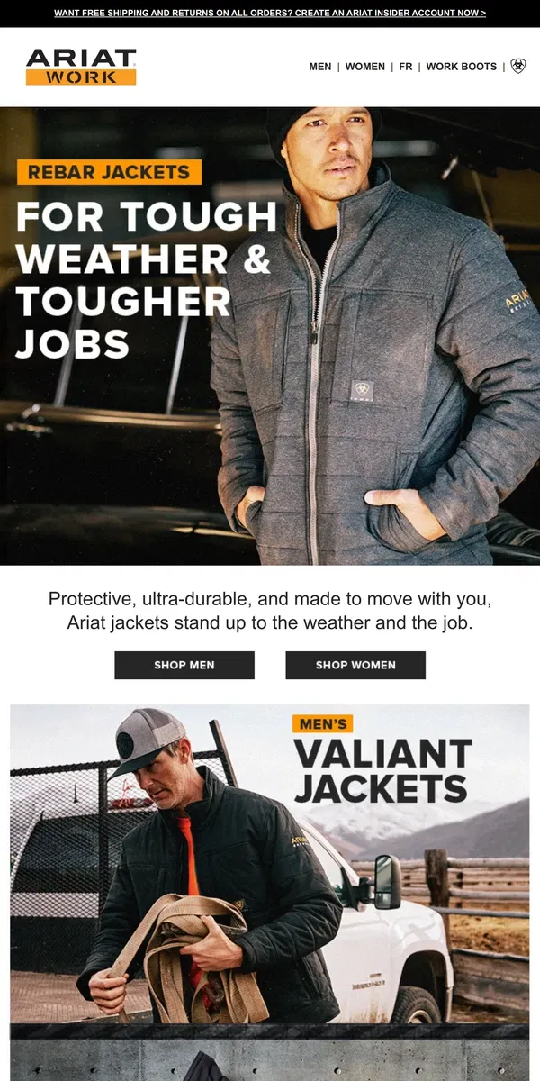 Email from Ariat. Rebar Jackets Put Weather To The Test