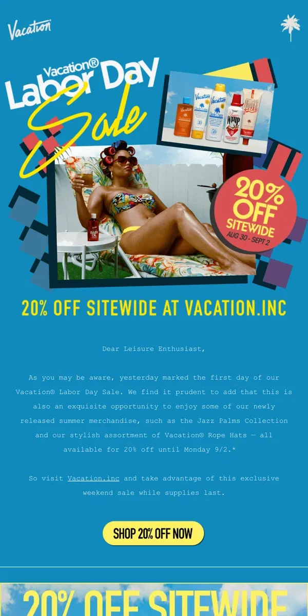 Email from Vacation. 🌴 20% OFF Labor Day Sale! 🌴