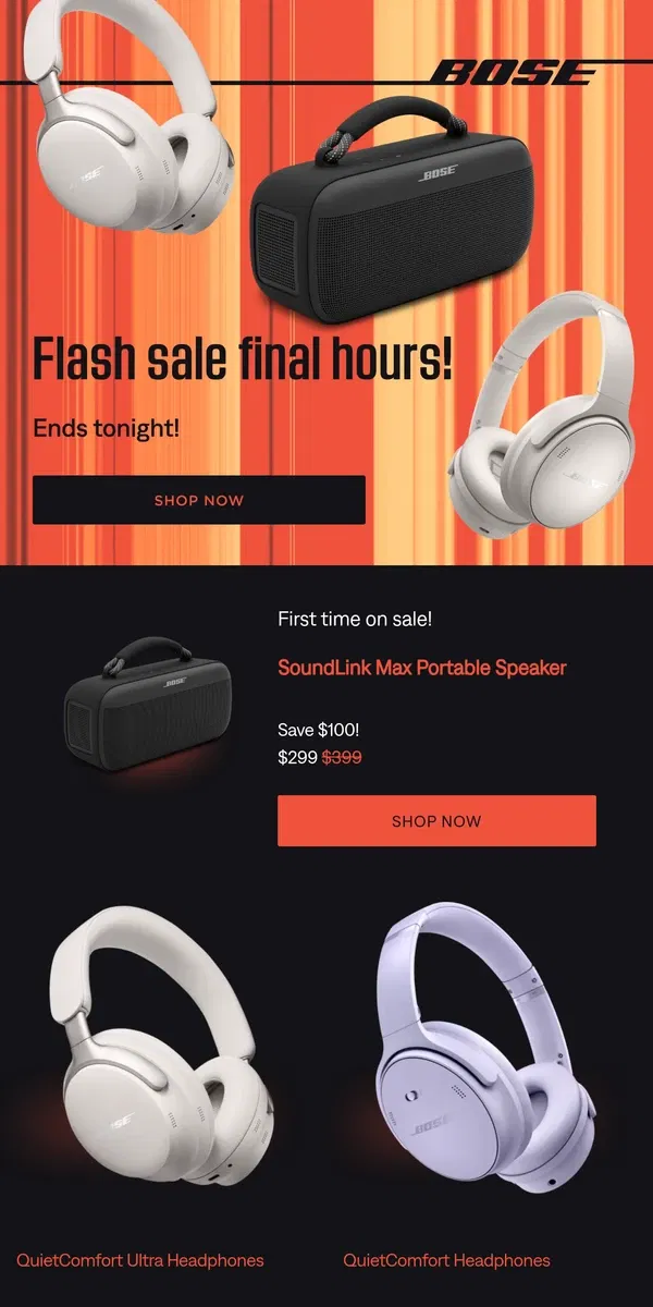 Email from Bose. Final hours! Save up to 40%!