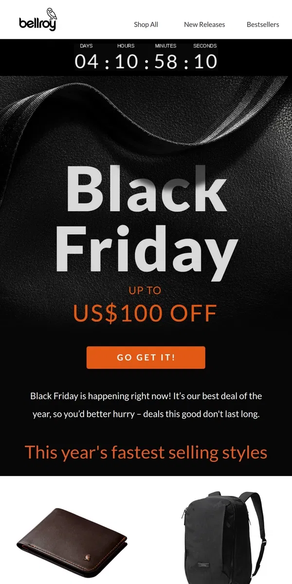 Email from Bellroy. Up to 33% off!