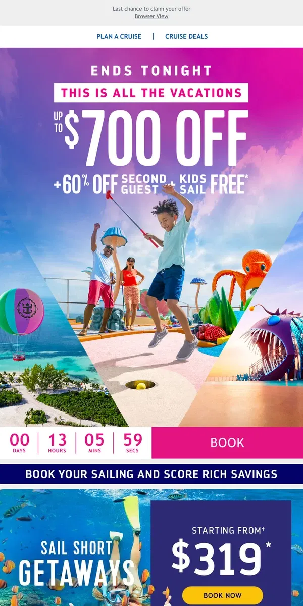 Email from Royal Caribbean. *FINAL HOURS* Take advantage of these MASSIVE long weekend savings