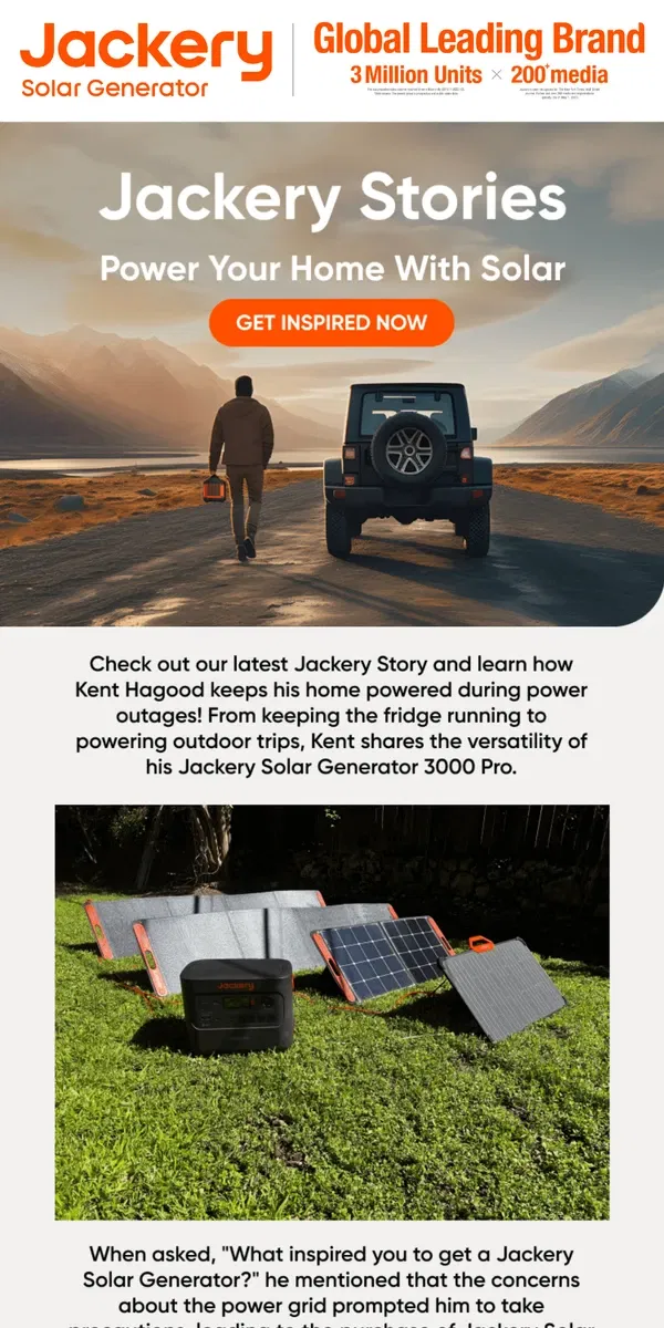 Email from Jackery. Jackery Stories: Power Your Home With Solar🏠