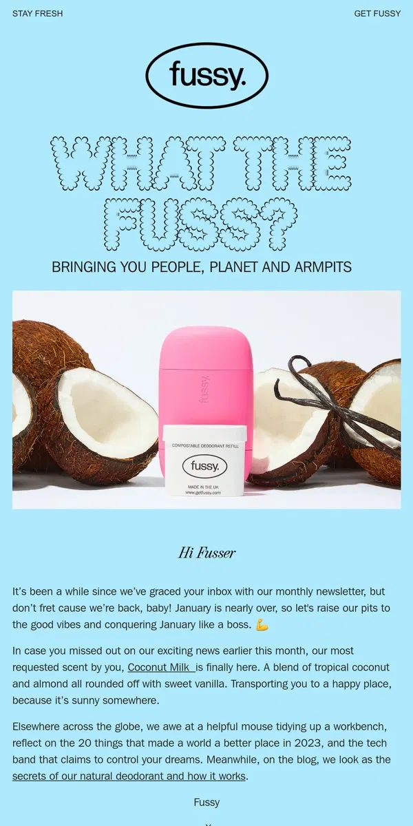 Email from Fussy. What The Fuss. January Edition 🌍💪