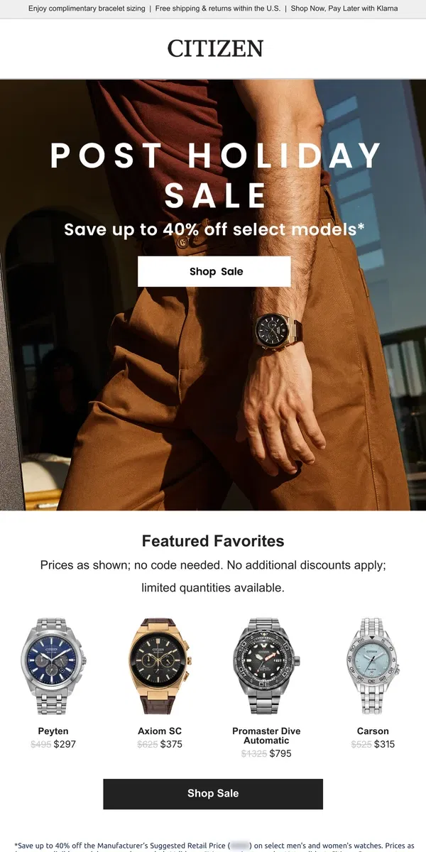 Email from Citizen Watch. Save up to 40% during our post-holiday sale!