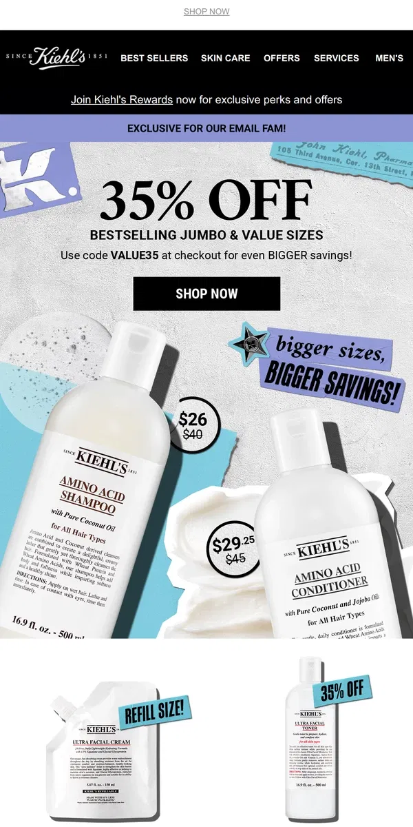 Email from Kiehl's. Don't Miss Out! Get 35% off BIG favorites today!