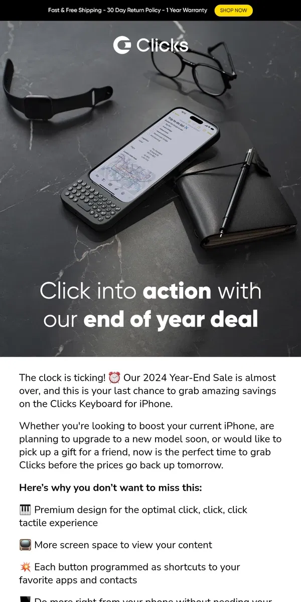 Email from Clicks. LAST CHANCE - Upgrade your iPhone with Clicks