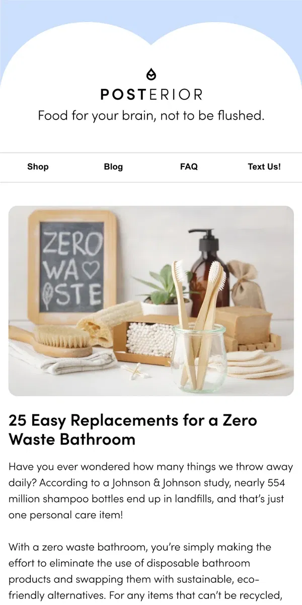 Email from TUSHY. 25 Easy Replacements for a Zero Waste Bathroom