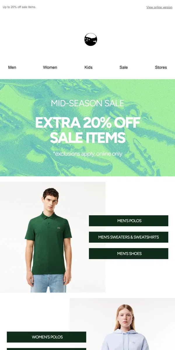 Email from Lacoste. Fall Into Savings with Our Mid-Season Sale