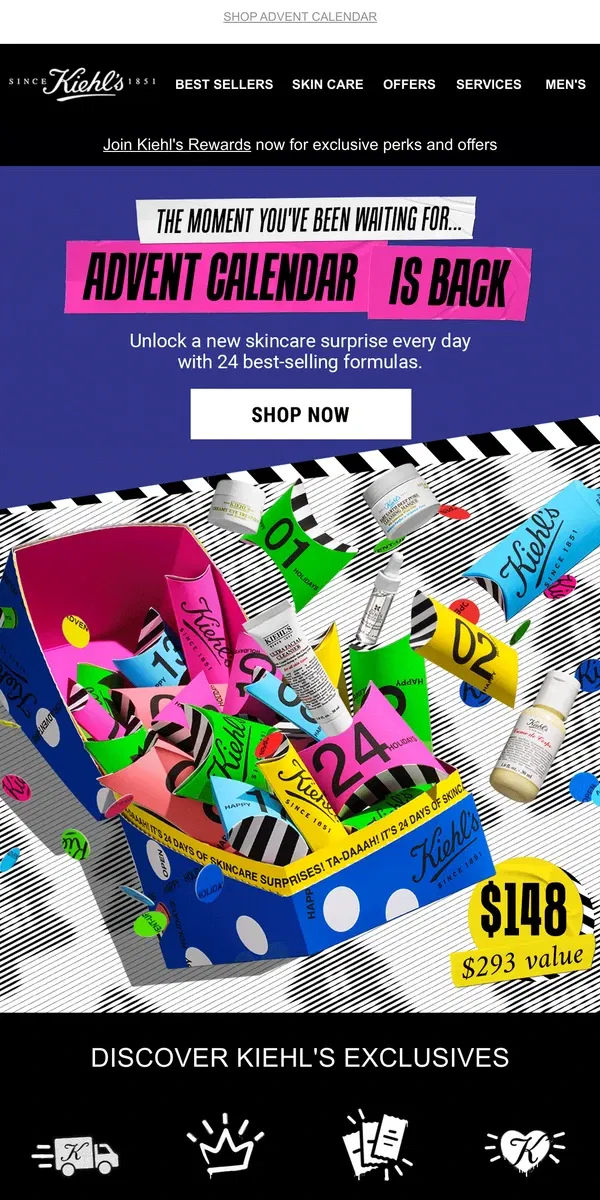 Email from Kiehl's. ICYMI: Advent Calendar Is BACK 😍