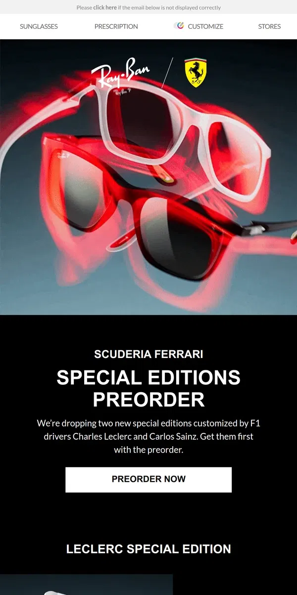 Email from Ray-Ban. New 2024 Scuderia Ferrari Special Editions