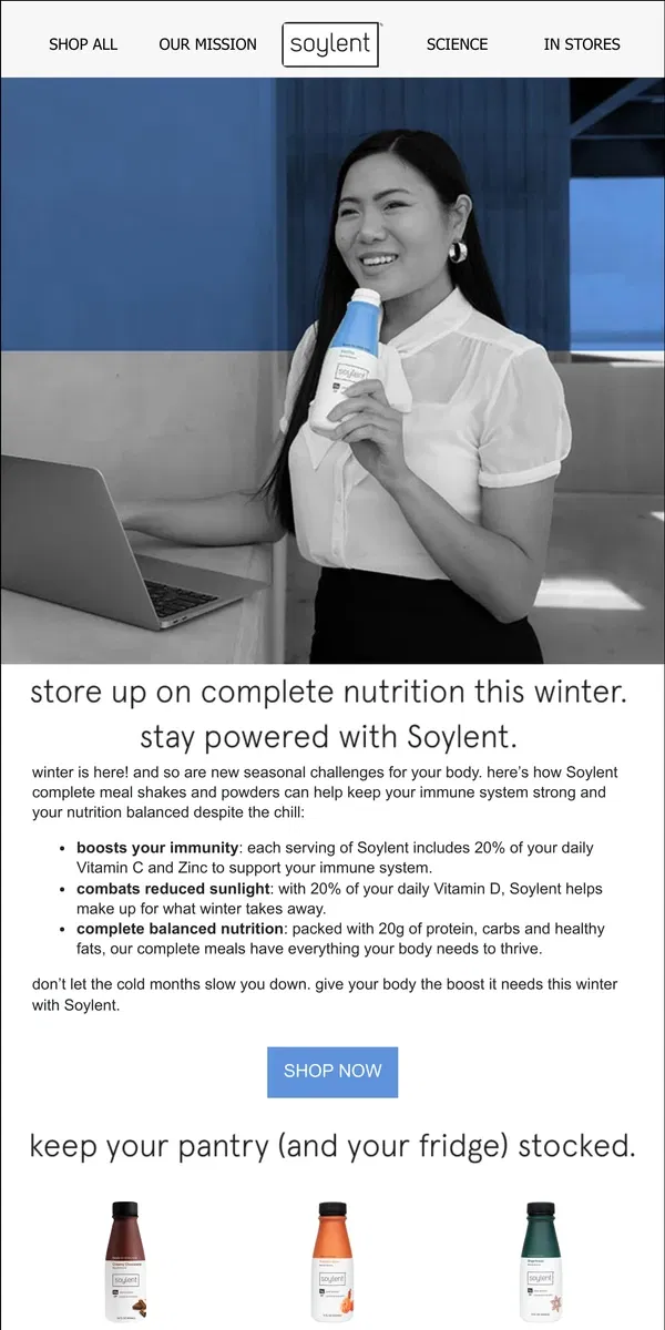 Email from Soylent. lock in your winter nutrients ❄️