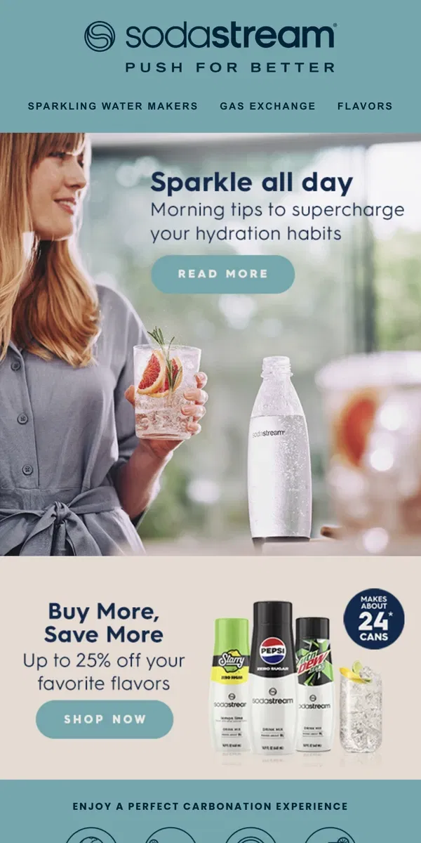 Email from SodaStream. Morning tips to supercharge your hydration habits✨
