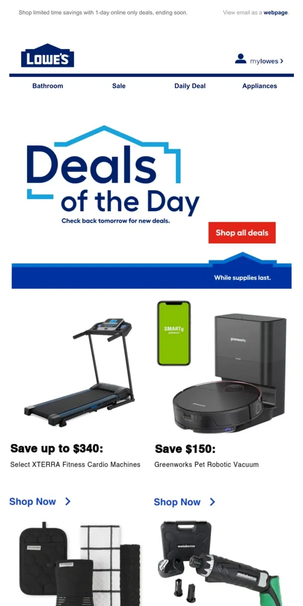 Email from Lowe's. These deals won’t be here tomorrow.