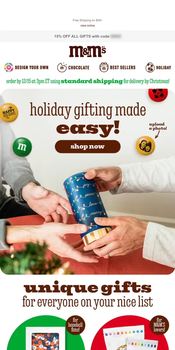 Email from M&M's. Gifts for Everyone!