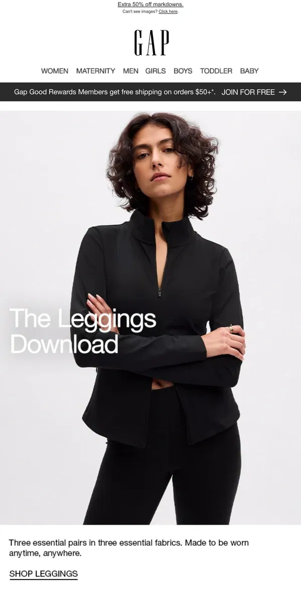 Email from GAP. LIVE IN LEGGINGS