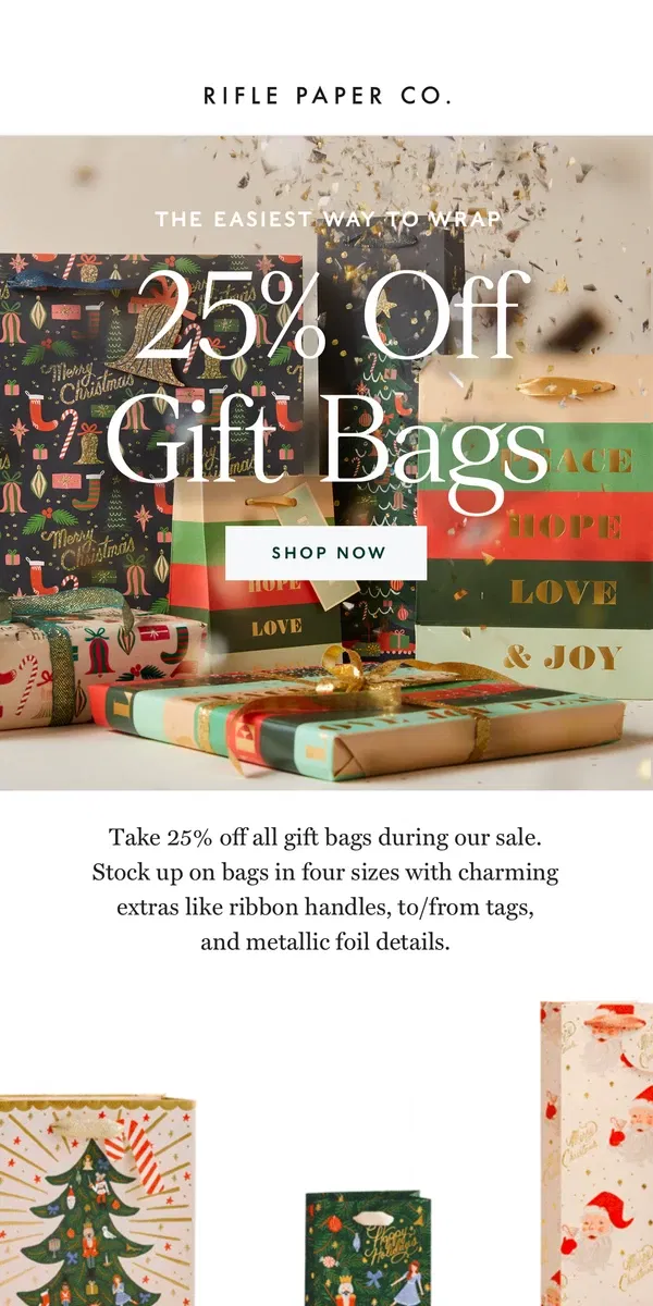 Email from Rifle Paper Co.. 25% Off Gift Bags