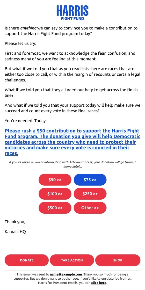 Email from Kamala Harris. Is there anything we can say?