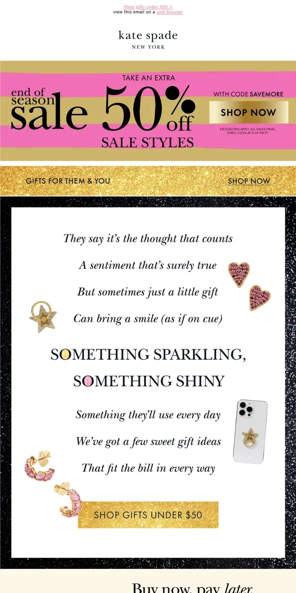 Email from Kate Spade. Little gifts with lots of heart