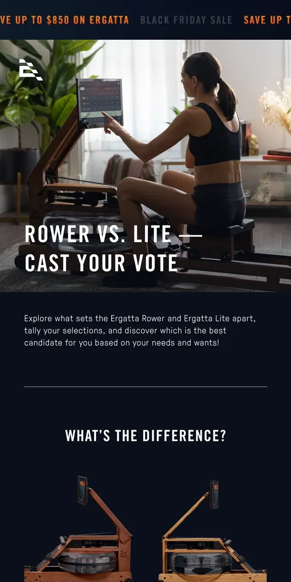 Email from Ergatta. Cast Your Vote: Rower vs. Lite