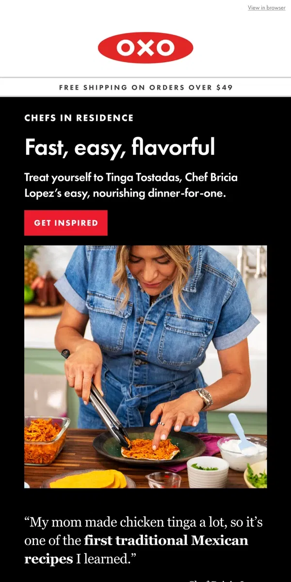 Email from OXO. Chef Bricia Lopez’s easy dinner-for-one