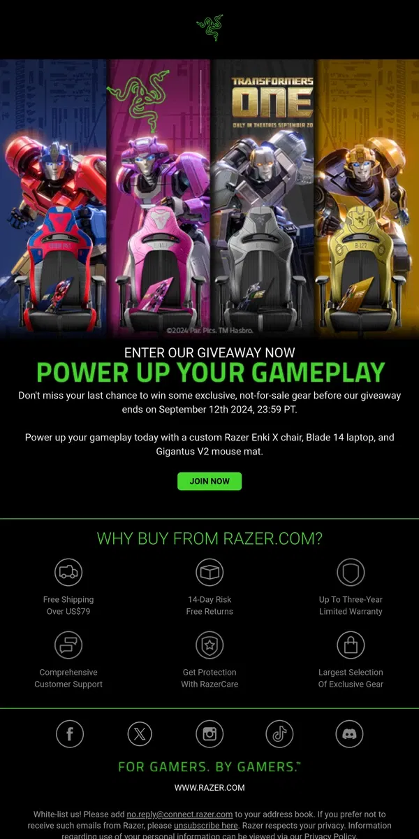 Email from Razer. ⌛Ending Soon: Razer | Transformers One Giveaway