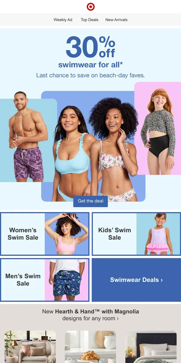 Email from Target. 🚨 Ends today! 30% off new swimwear for everyone.