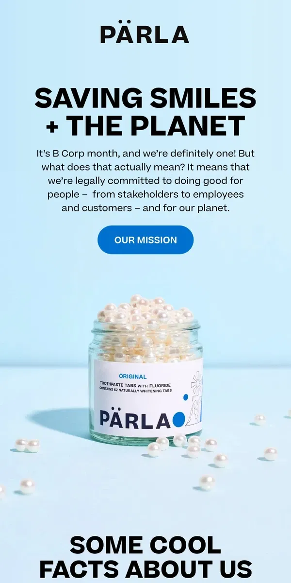 Email from PÄRLA. It’s B Corp month, and we’re one