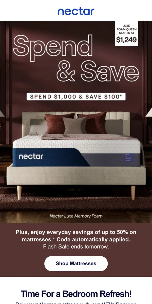 Email from Nectar. $100 OFF our Coolest, Most Supportive Mattress  🛏️ ✨