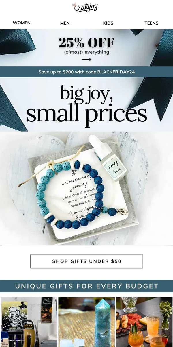 Email from Cratejoy. Magical gifts under $50 (plus 25% off)