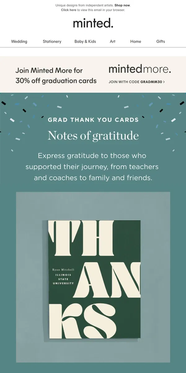 Email from Minted. Did you remember grad thank you cards?