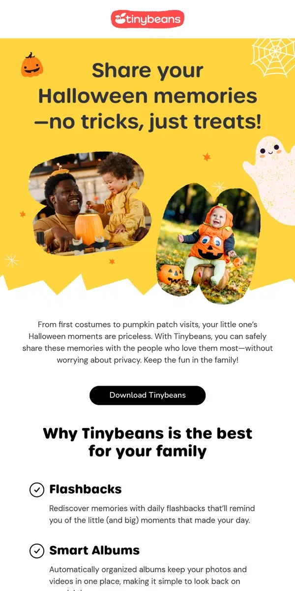 Email from Tinybeans. Capture spooky moments with Tinybeans