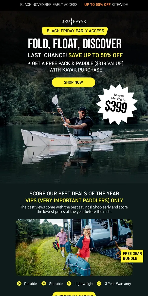 Email from Oru Kayak. Last Chance ‼️ Black Friday Early Access Deals