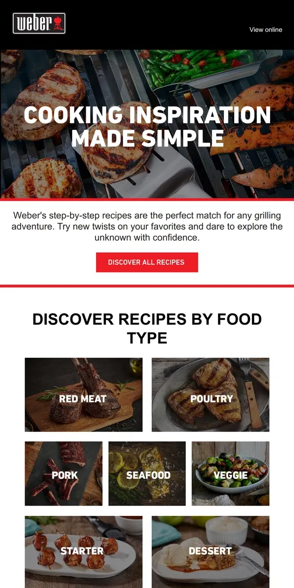 Email from Weber. Spice-up your at-home dining menu.