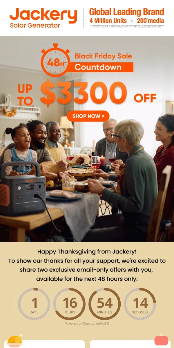 Email from Jackery. 😍48-Hour Countdown! Save up to $3300!