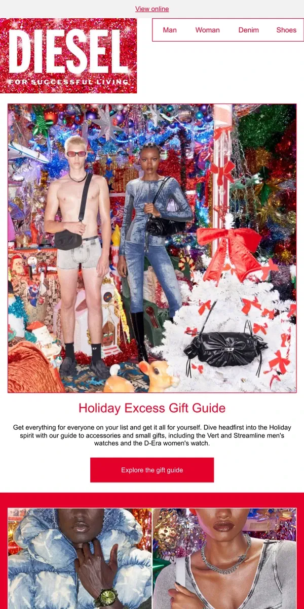 Email from Diesel. Holiday Excess Gift Guide