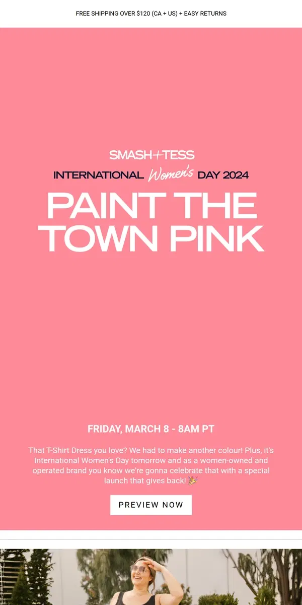 Email from Smash + Tess. On #IWD We Wear Pink 🌸